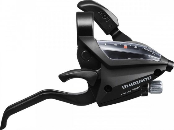 Манетка правая с тормозной ручкой Shimano ST-EF500-7R2A, 7 скоростей, под 2 пальца, с тросом, без упаковки