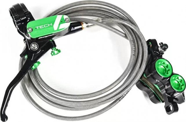 Тормоз дисковый гидравлический Hope Tech 4 V4 Braided, чёрно-зелёный Black/Green